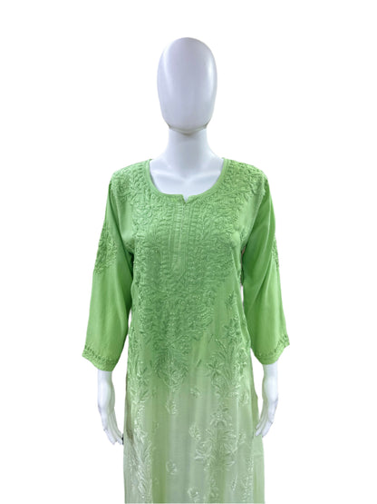Premium Modal 3-Piece Lucknowi Set - 3D Handwork Kurta & Palazzo with Chiffon Dupatta - Pista Green Ombre