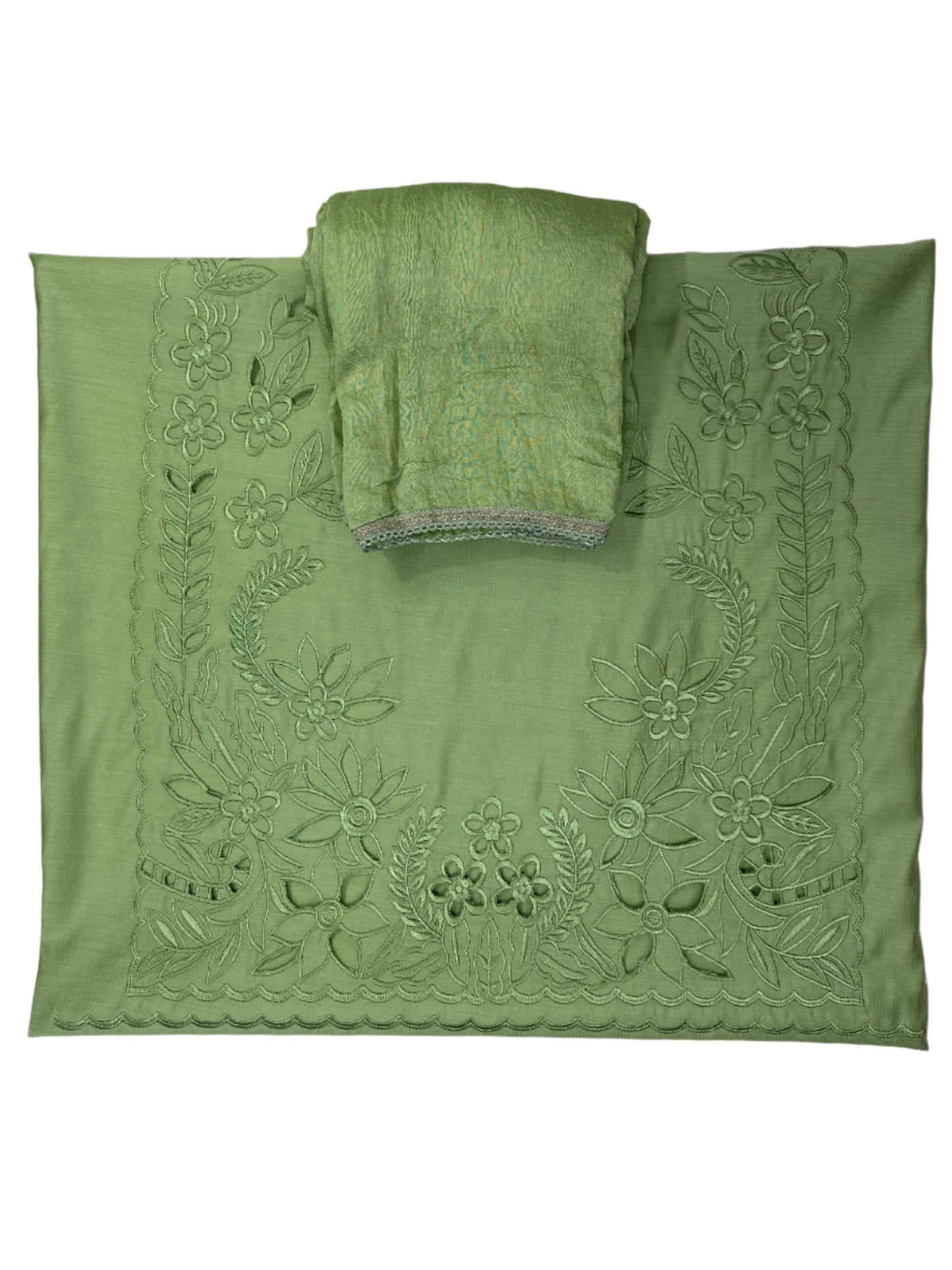 Unstitched Maslin Fabric with cutwork daman design and dupatta with lace