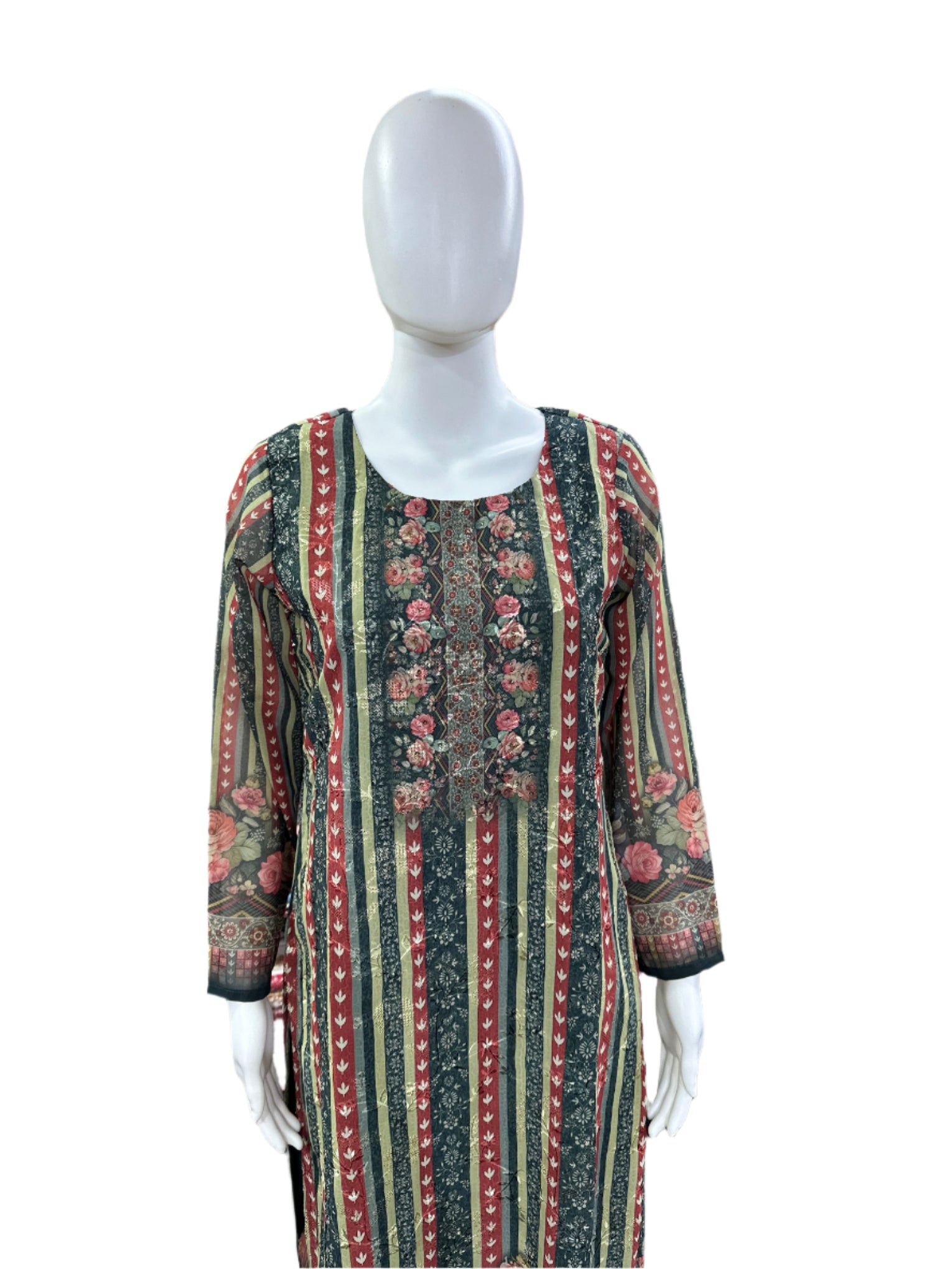 Muslin 3-Piece Set - Floral Thread Embroidery Straight Top with Lining, Straight Pants & Printed Dupatta with Cutwork - Rich Bottle Green
