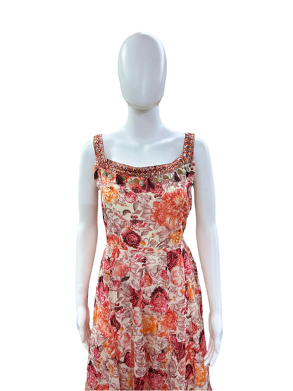 Cotton 3-Piece Set - Floral Sleeveless Round Top with Lining, Straight Pants & Dual Shade Kota Doria Dupatta - Elegant Beige/Pink