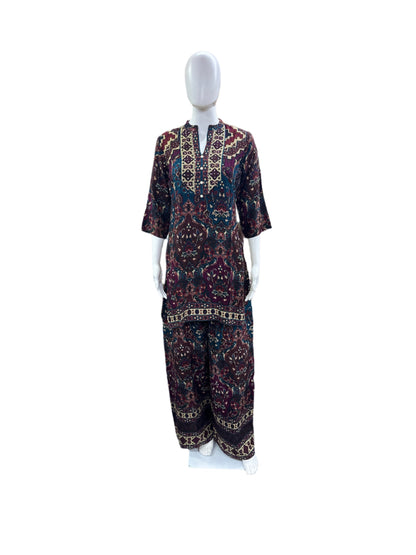 Premium Rayon Co-Ord Set - Traditional Kantha Work on Yoke & Flowing Palazzo - Vibrant Multi-Color