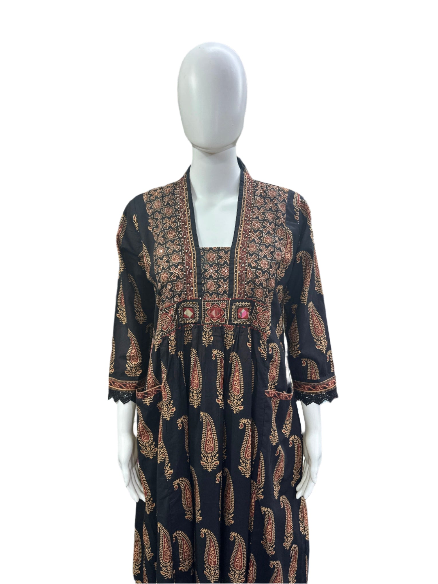 Breathable Cotton 3-Piece Ensemble - Exquisite Cutdana &amp; Mirror Work with Flowing Palazzo in Classic Black