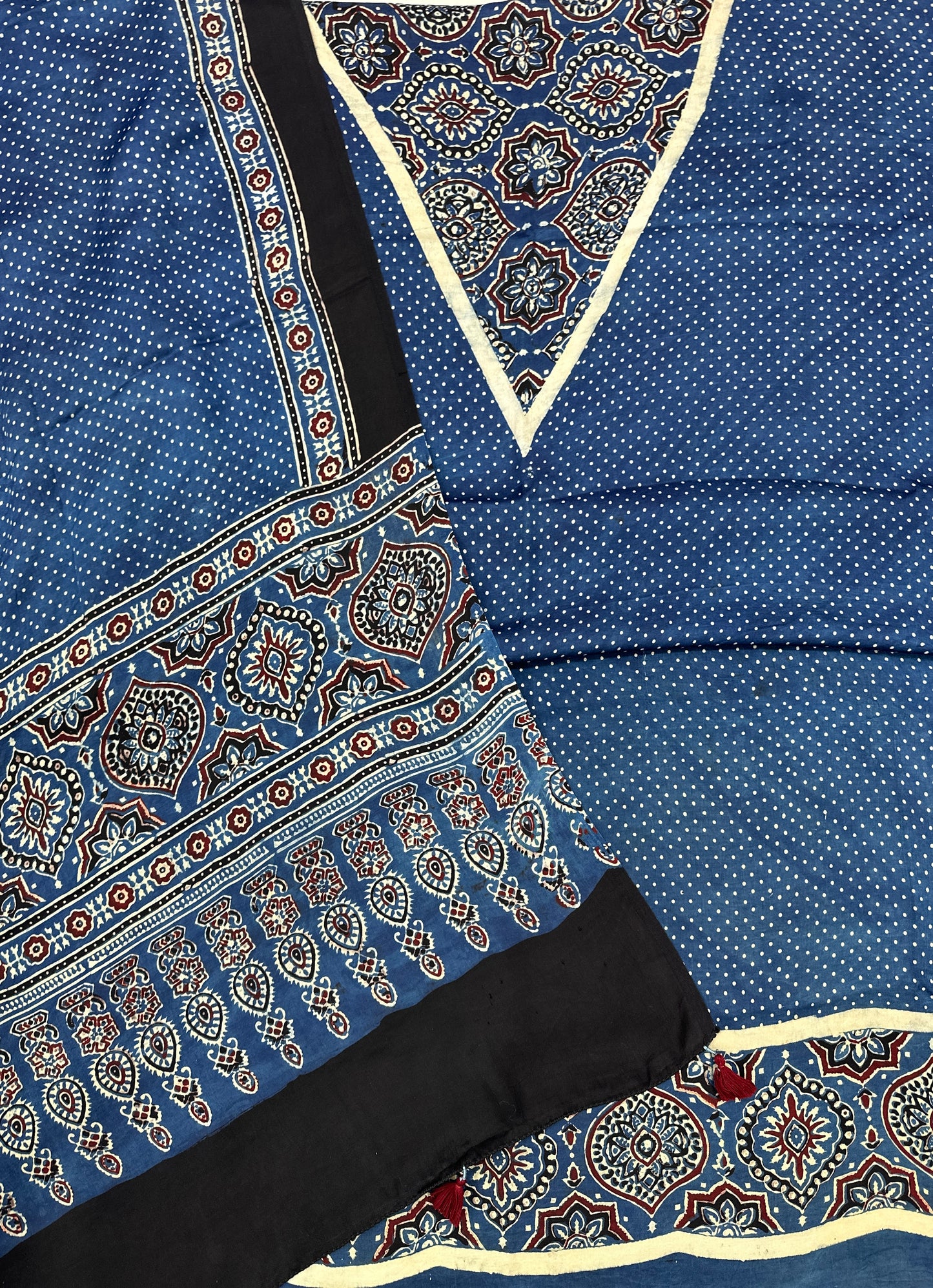 Unstitched - Modal Silk 2-Piece (Top & Dupatta 2.5 mtr each) Handblock Ajrakh Vegetable Dye - Blue