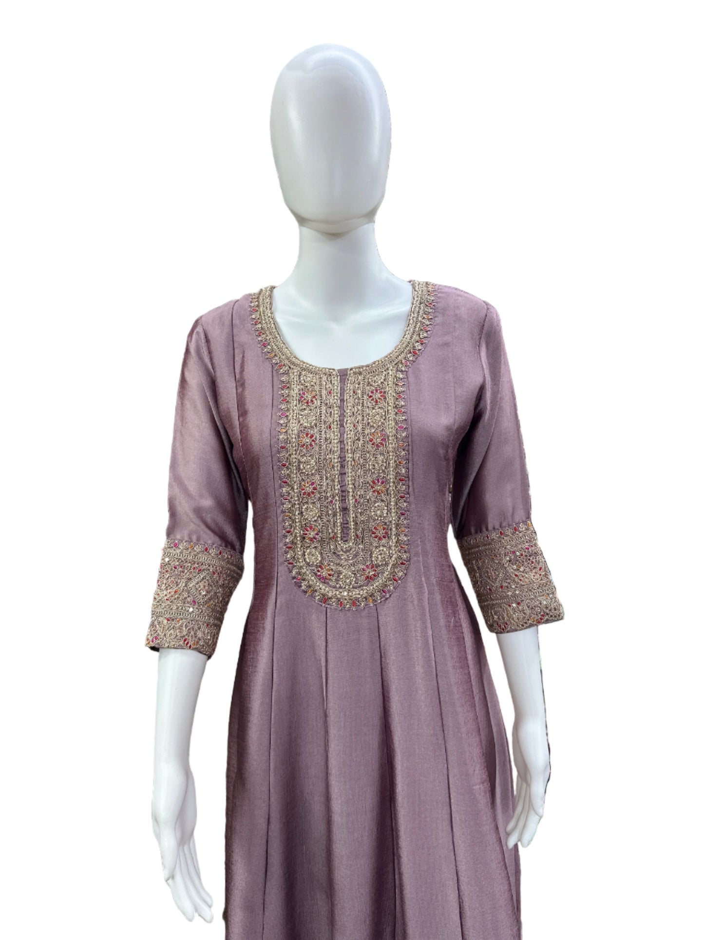 Luxurious Chinon 3-Piece Anarkali Ensemble - Heavy Lacework on Yoke & Hemline with Lining & Digitally Printed Dupatta in Regal Purple