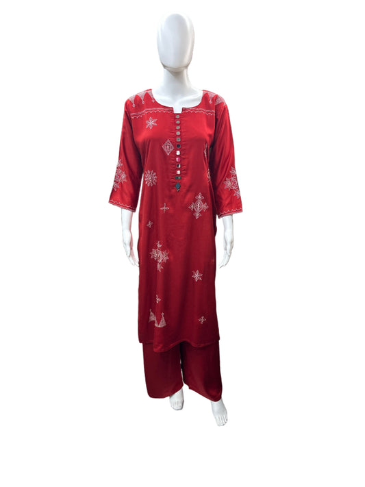 Elegant Gajji Silk 2-Piece Set in Rust