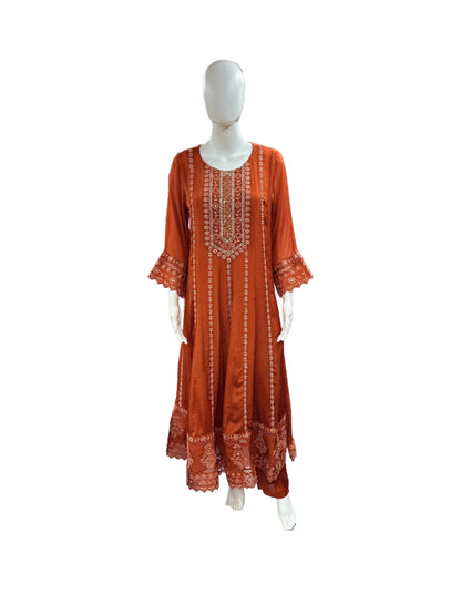 Majestic Chinnon 3-Piece Anarkali Set in Rich Rust