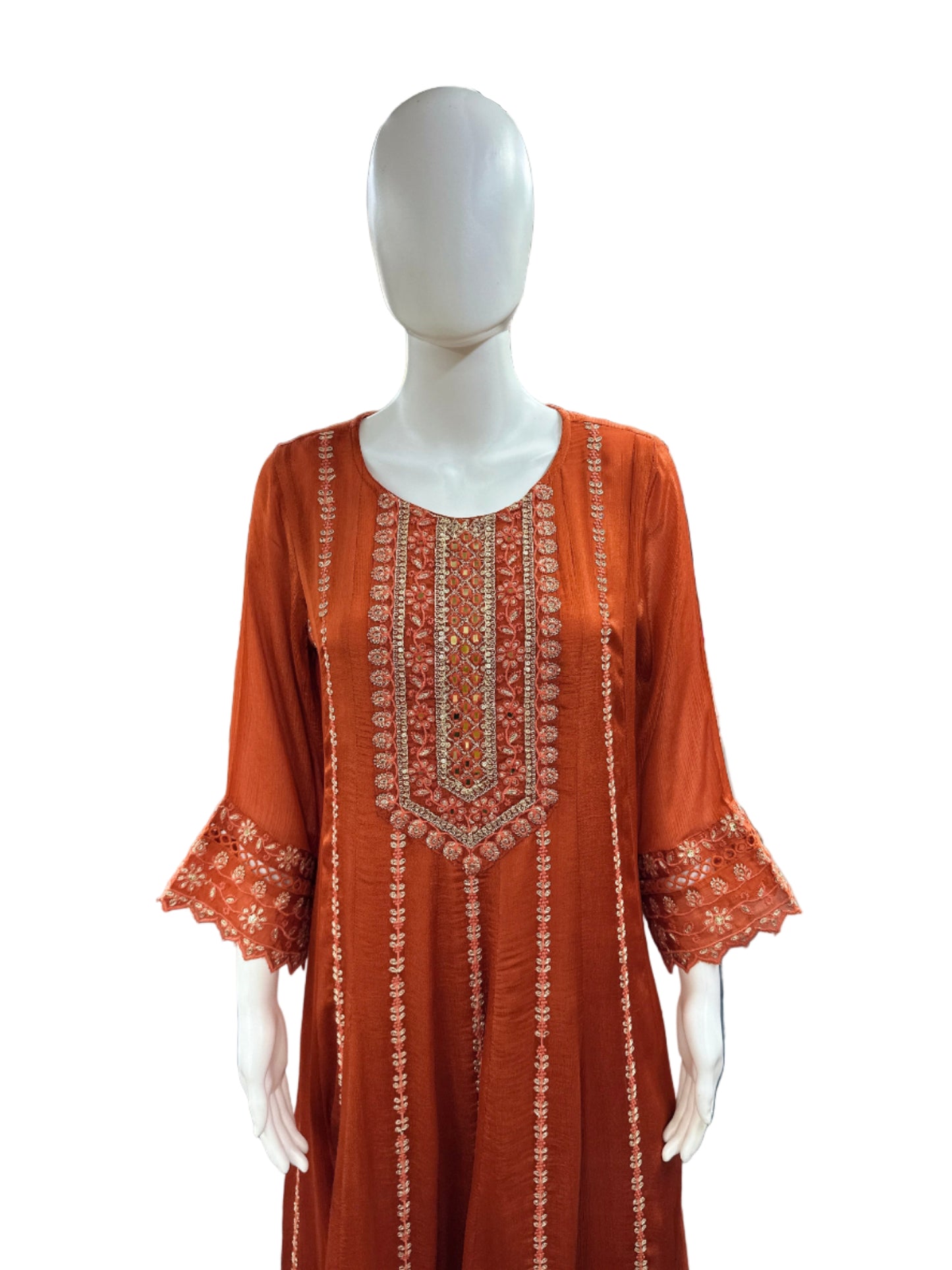 Majestic Chinnon 3-Piece Anarkali Set in Rich Rust