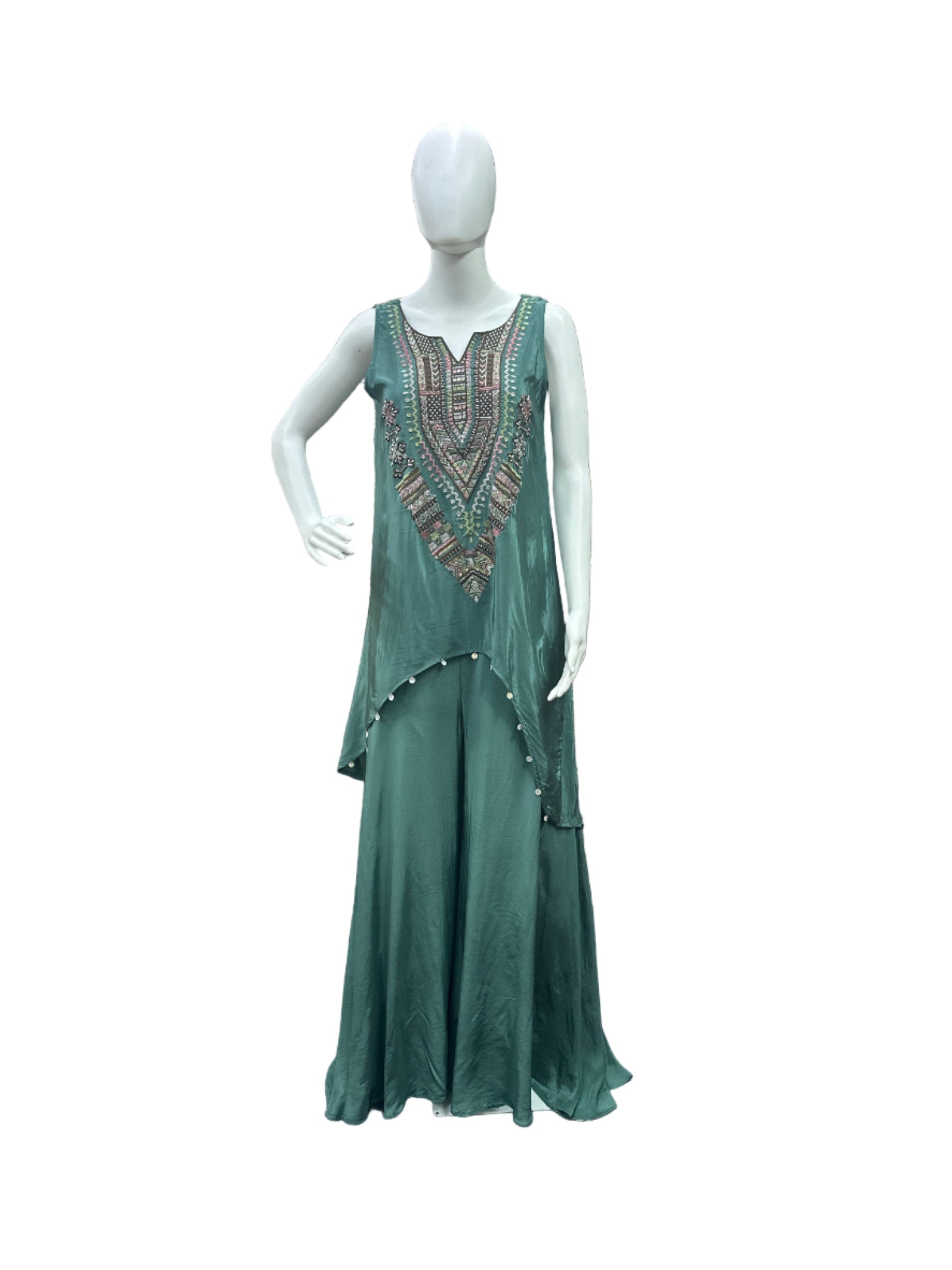 Stunning Natural Crepe 2-Piece Set in Turquoise Green