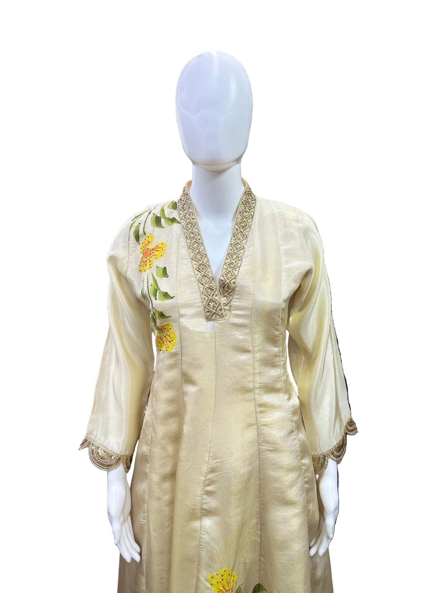 Magnificent Shimmer Silk 3-Piece Anarkali Set in Elegant Beige