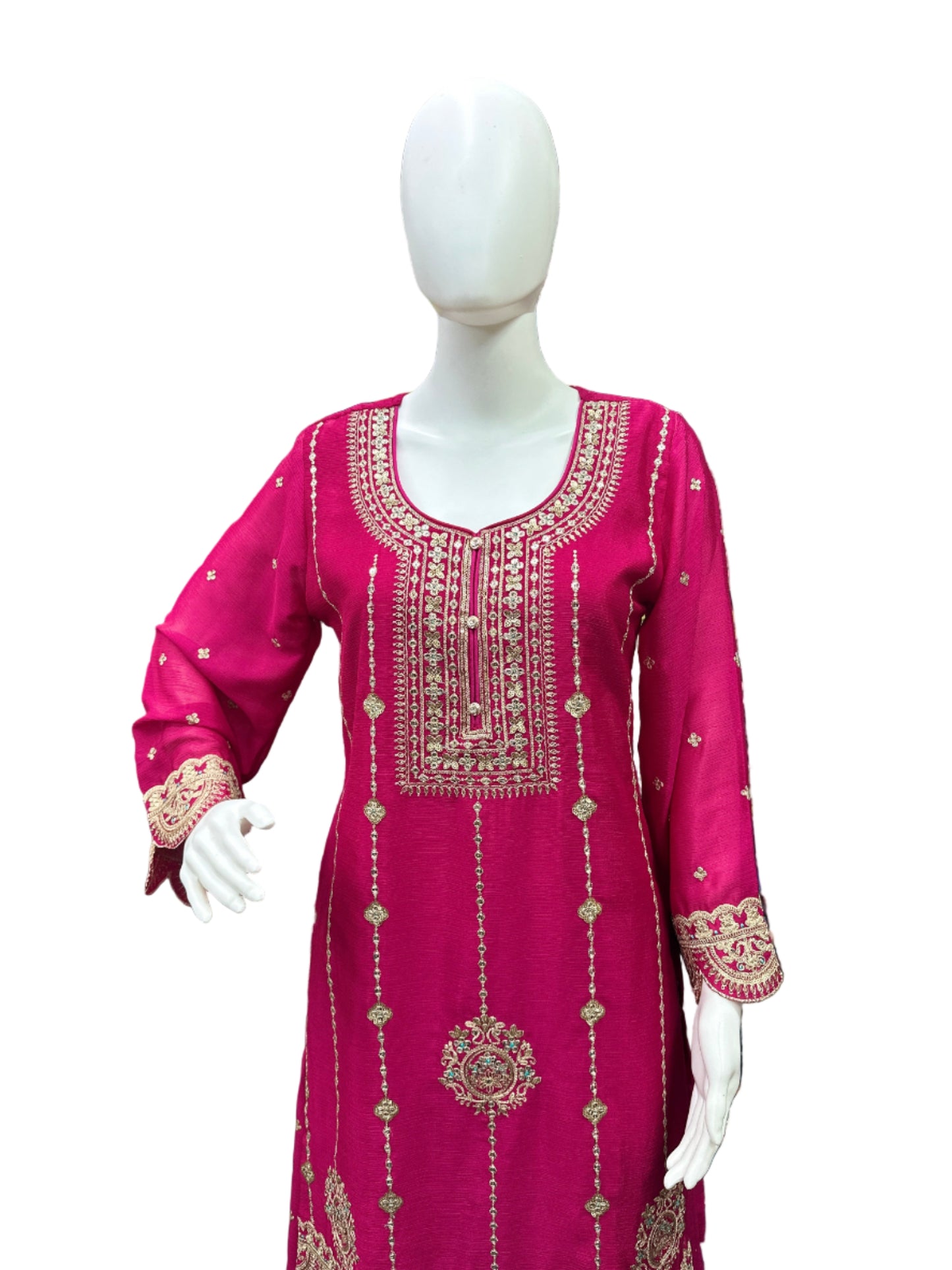 Luxurious Chinnon 3-Piece Sharara Set in Magenta Pink
