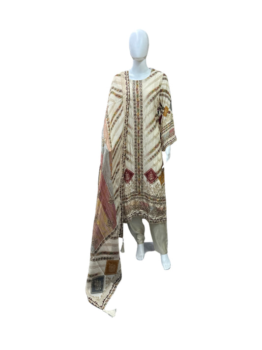 Elegant Crepe 3-Piece Set in Sophisticated Beige