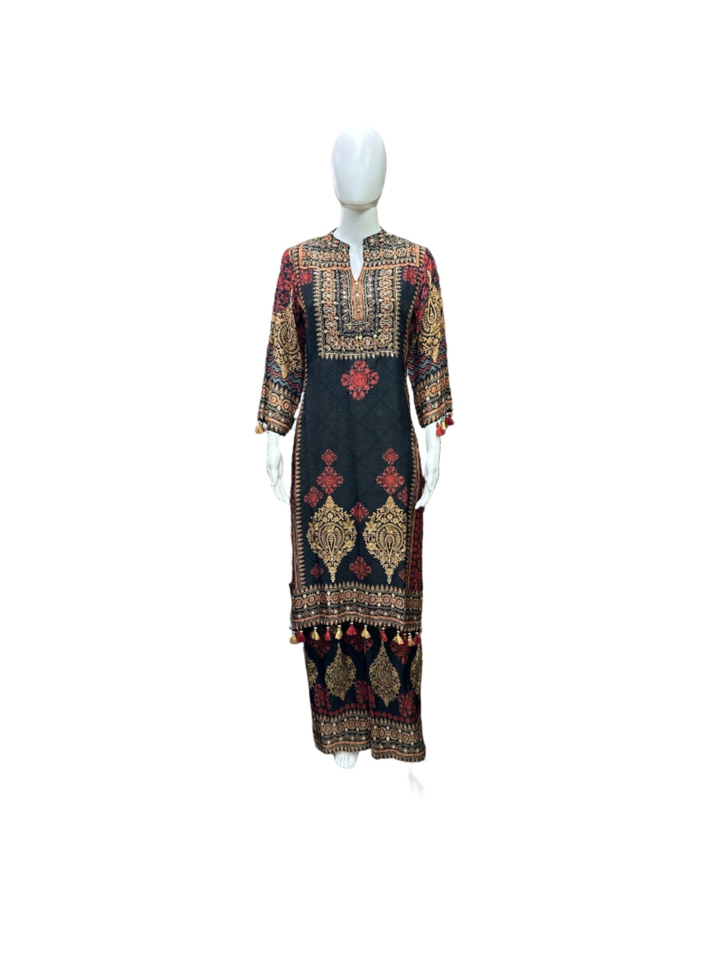 Elegant Muslin 3-Piece Set in Rust and Black