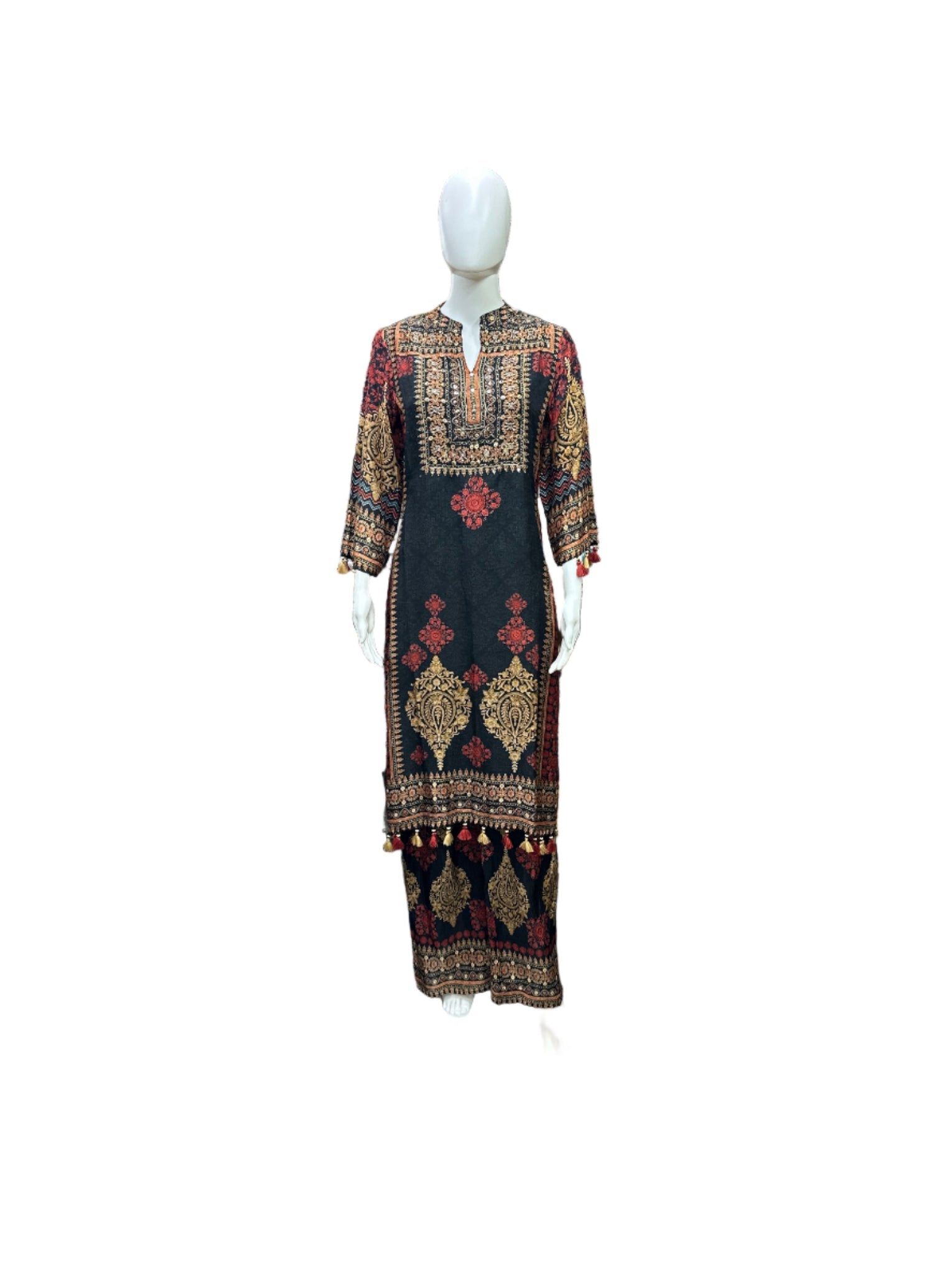 Elegant Muslin 3-Piece Set in Rust and Black