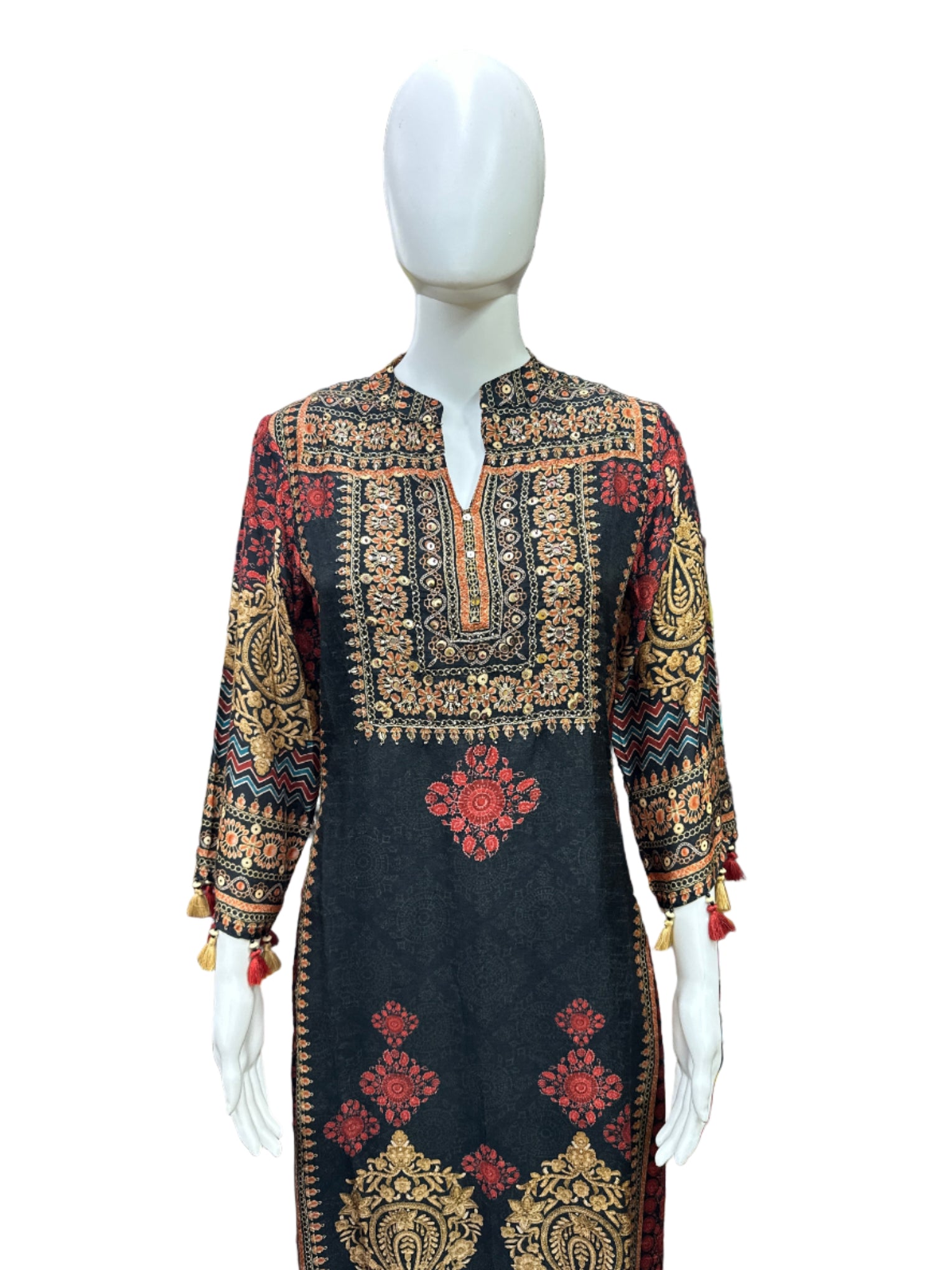 Elegant Muslin 3-Piece Set in Rust and Black