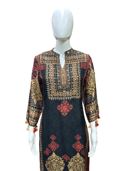 Elegant Muslin 3-Piece Set in Rust and Black