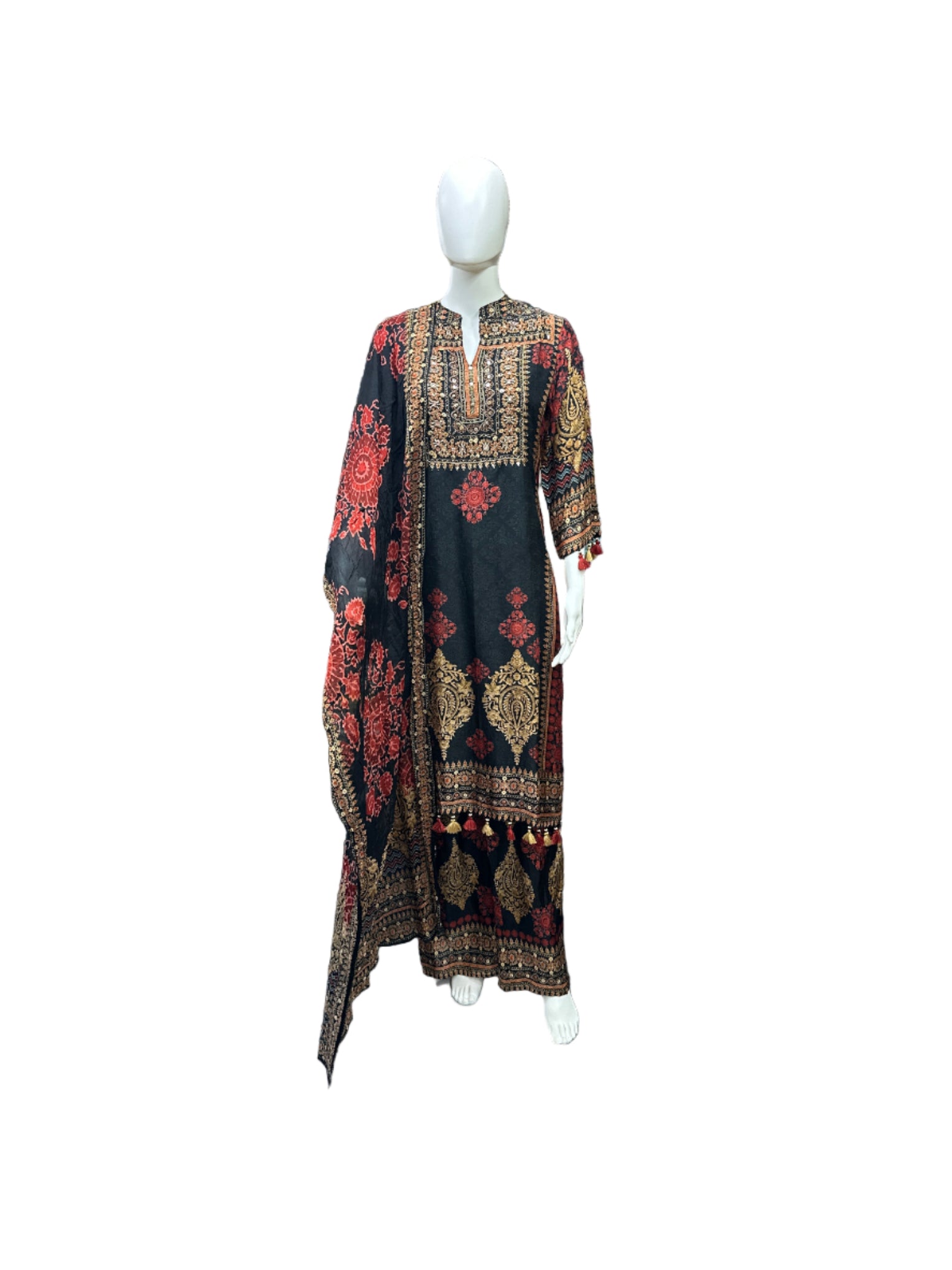 Elegant Muslin 3-Piece Set in Rust and Black