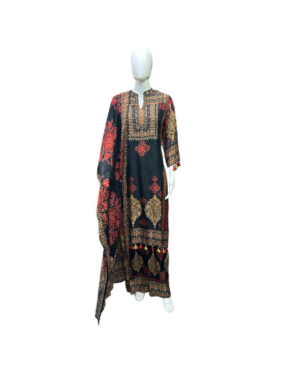 Elegant Muslin 3-Piece Set in Rust and Black