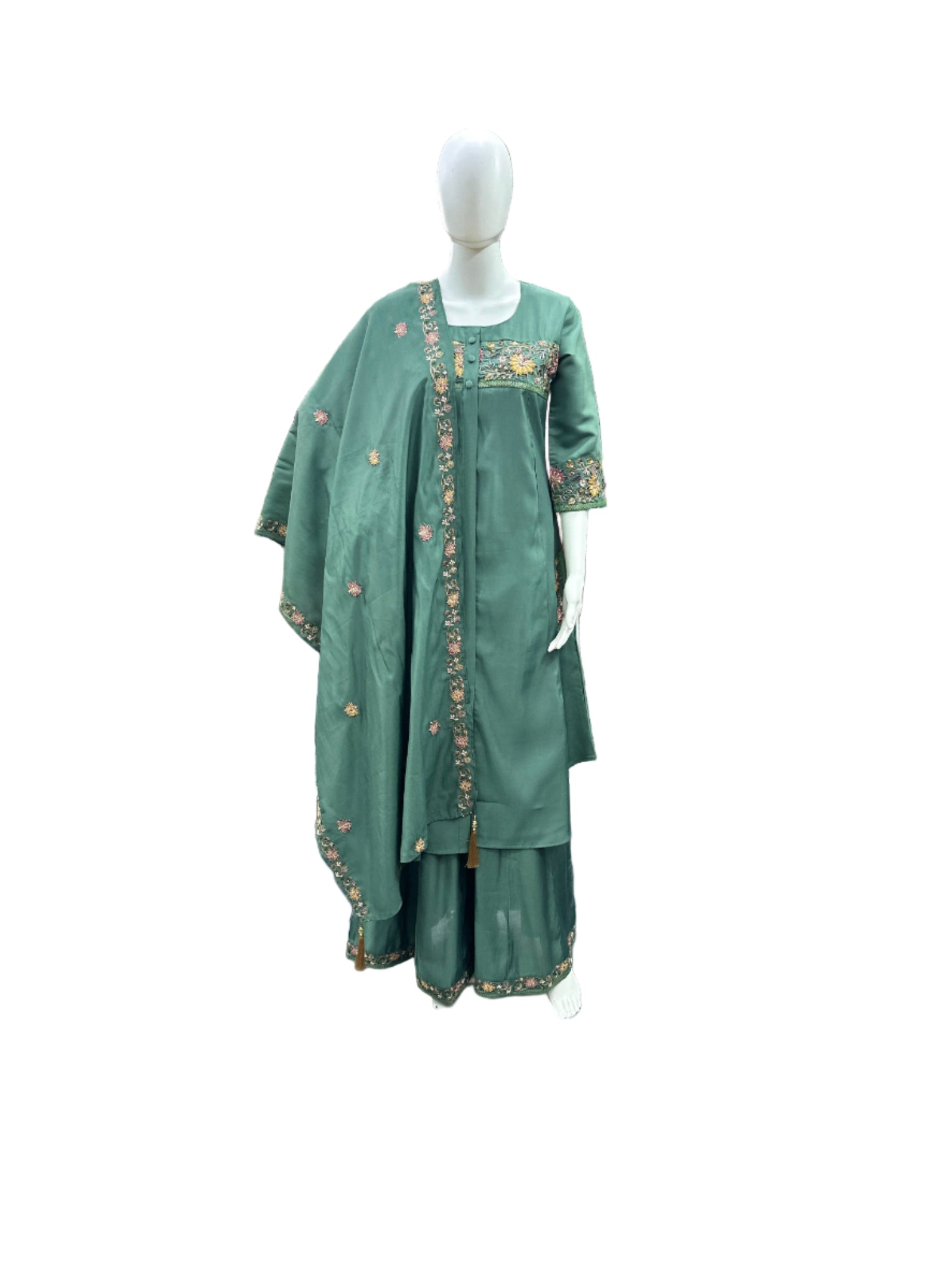 Exquisite Roman Silk 3-Piece Set in Rich Olive Green