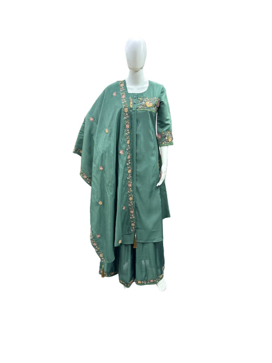 Exquisite Roman Silk 3-Piece Set in Rich Olive Green