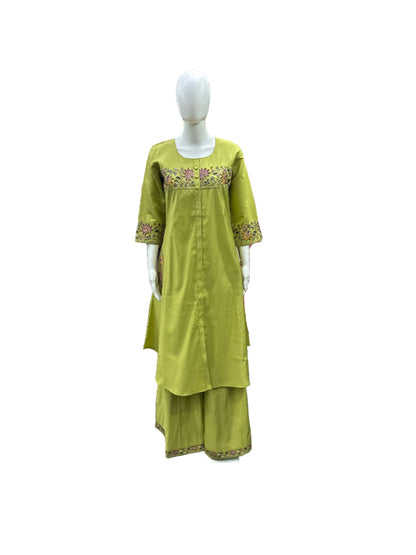 Exquisite Roman Silk 3-Piece Set in Fresh Pista Green