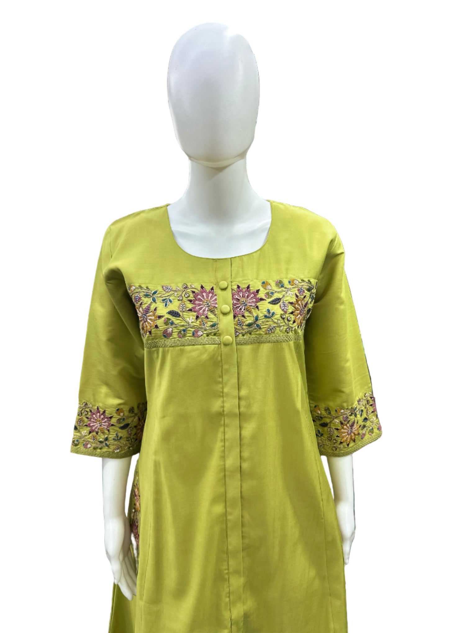 Exquisite Roman Silk 3-Piece Set in Fresh Pista Green