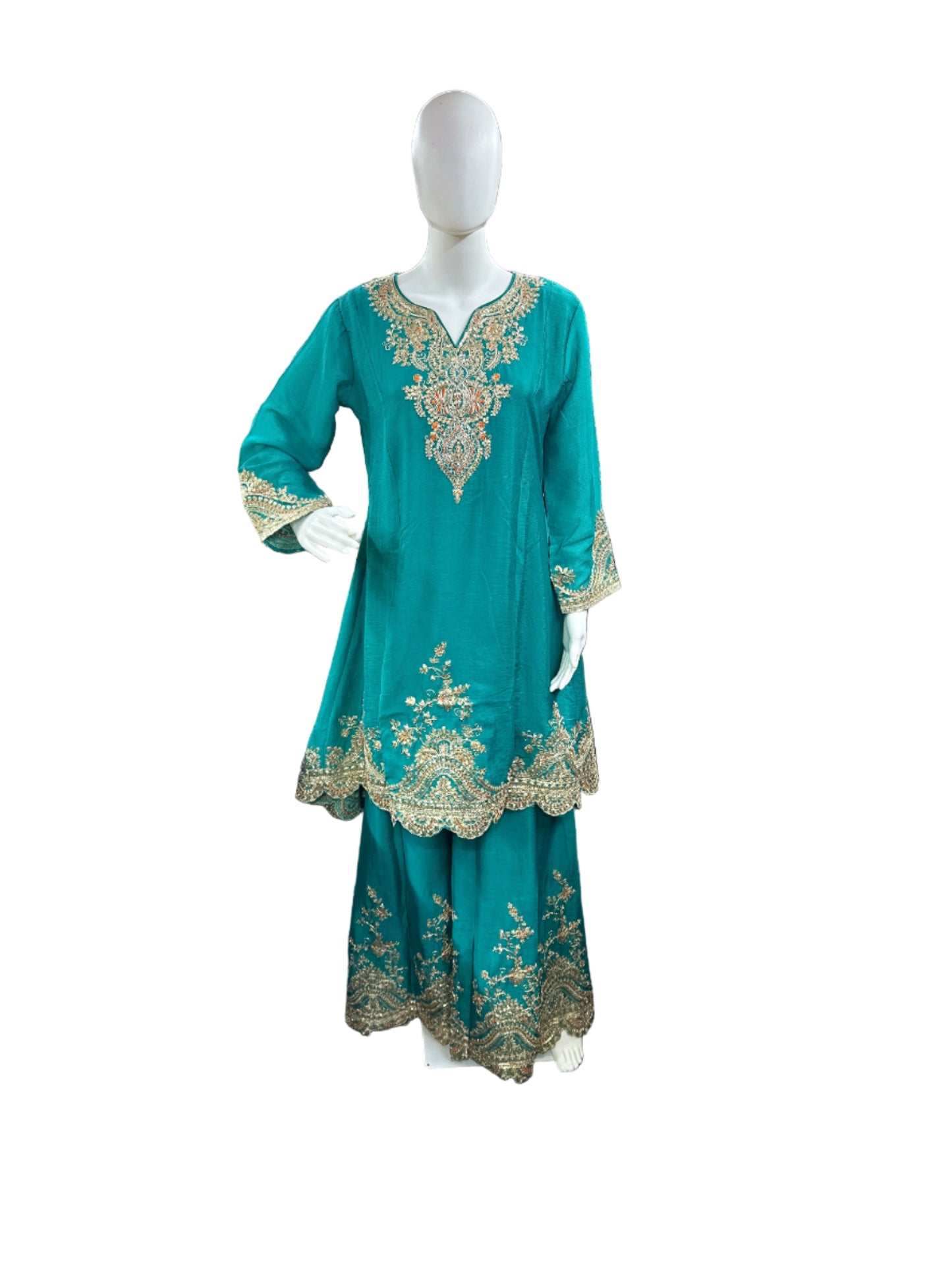 Luxurious Chinnon 3-Piece Sharara Set in Rich Rama Green