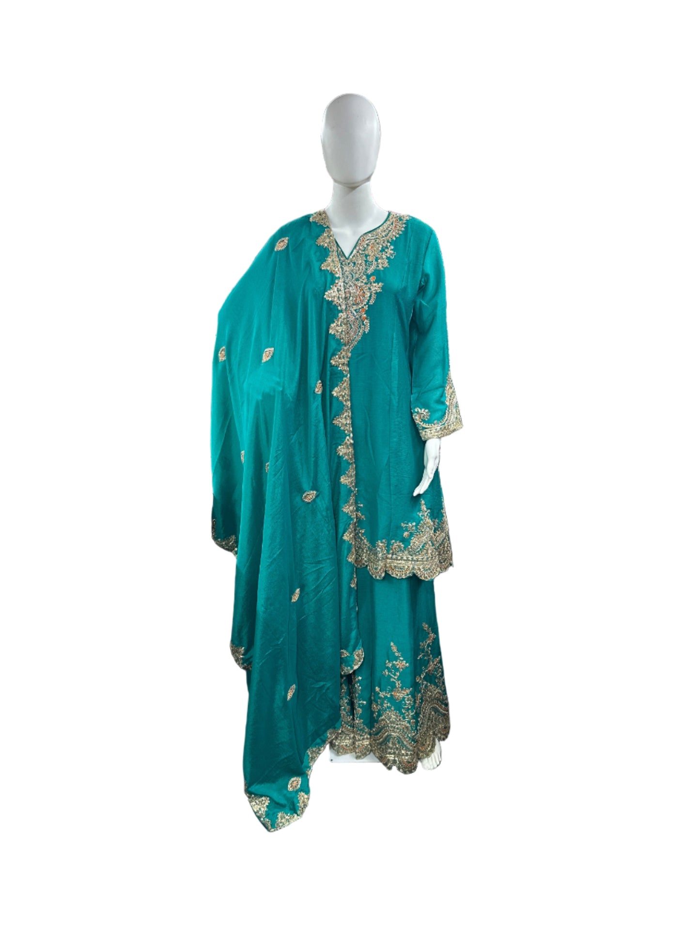 Luxurious Chinnon 3-Piece Sharara Set in Rich Rama Green