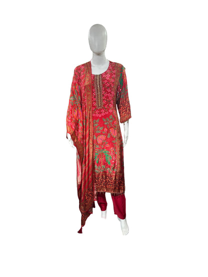 Exquisite Crepe 3-Piece Set in Rich Rani