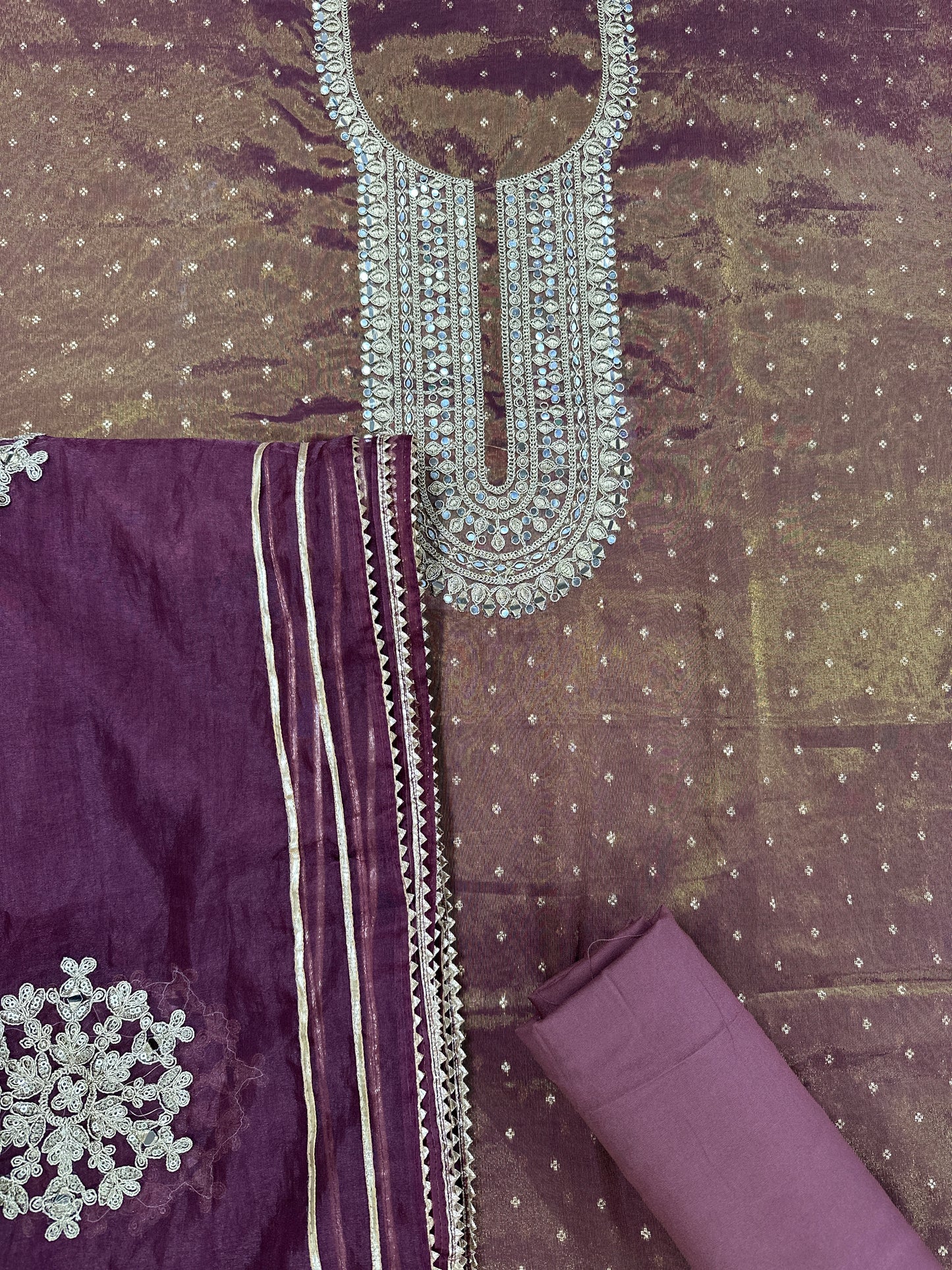 Unstitched - Shimmer Organza - Jacquard thread & mirror work