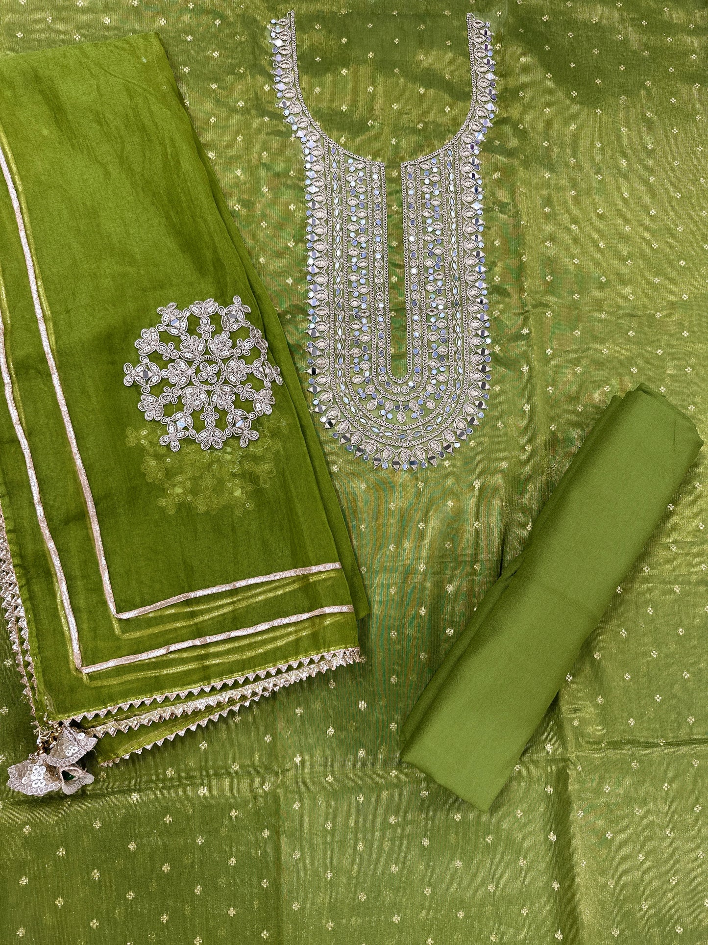 Unstitched - Shimmer Organza - Jacquard thread & mirror work