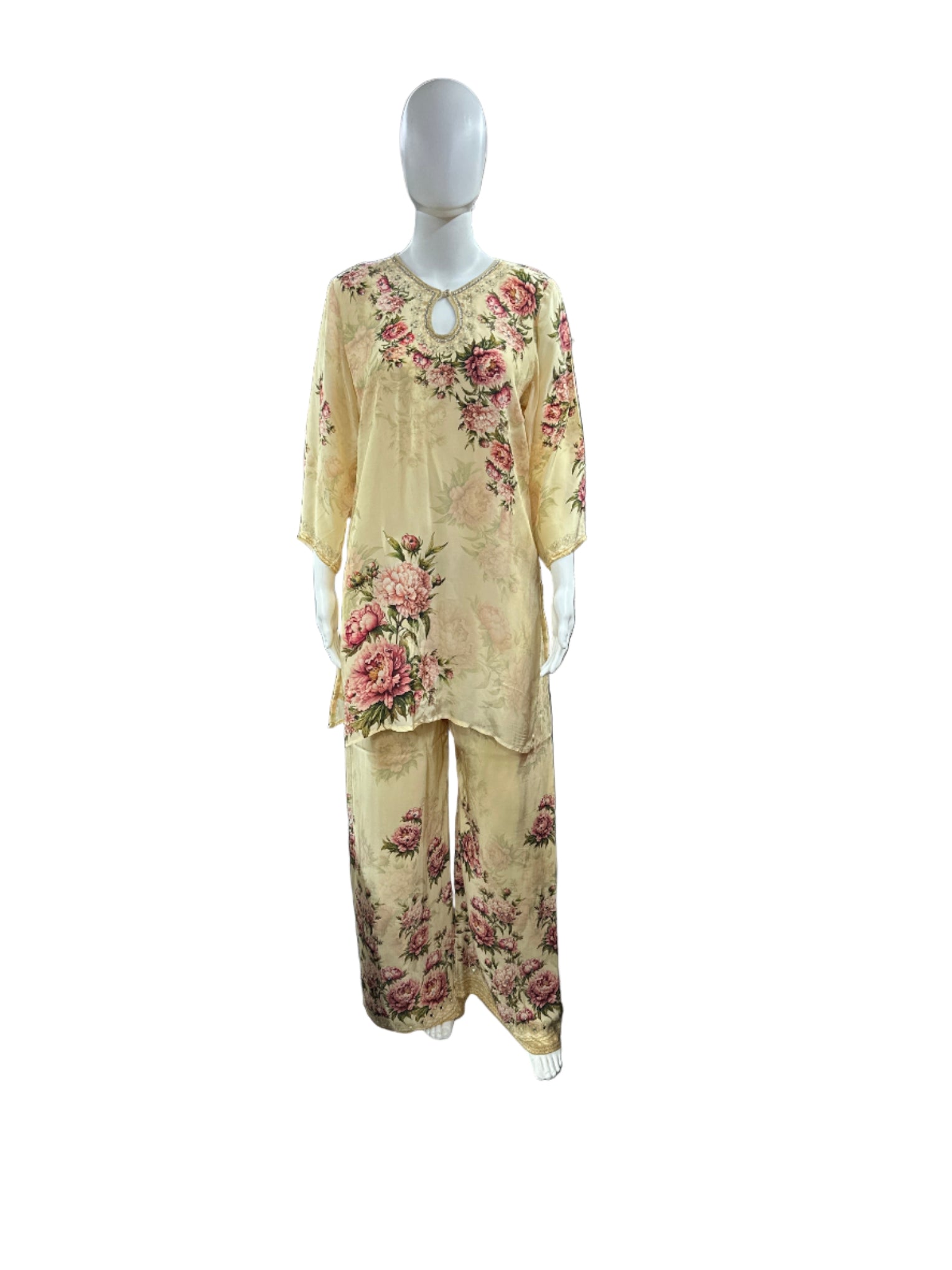 Elegant Crepe 3-Piece Set in Beige and Pink