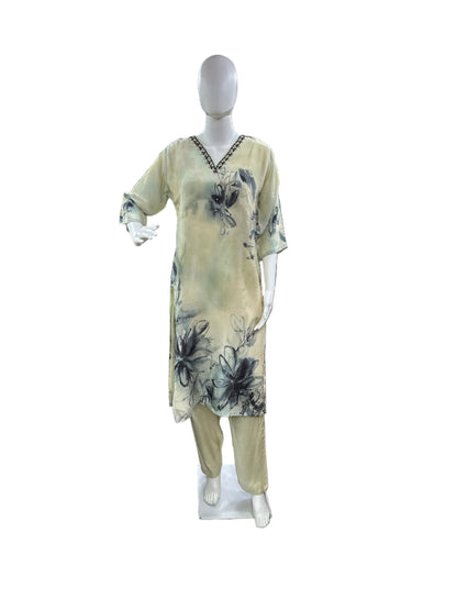 Elegant Crepe 3-Piece Set in Beige Grey