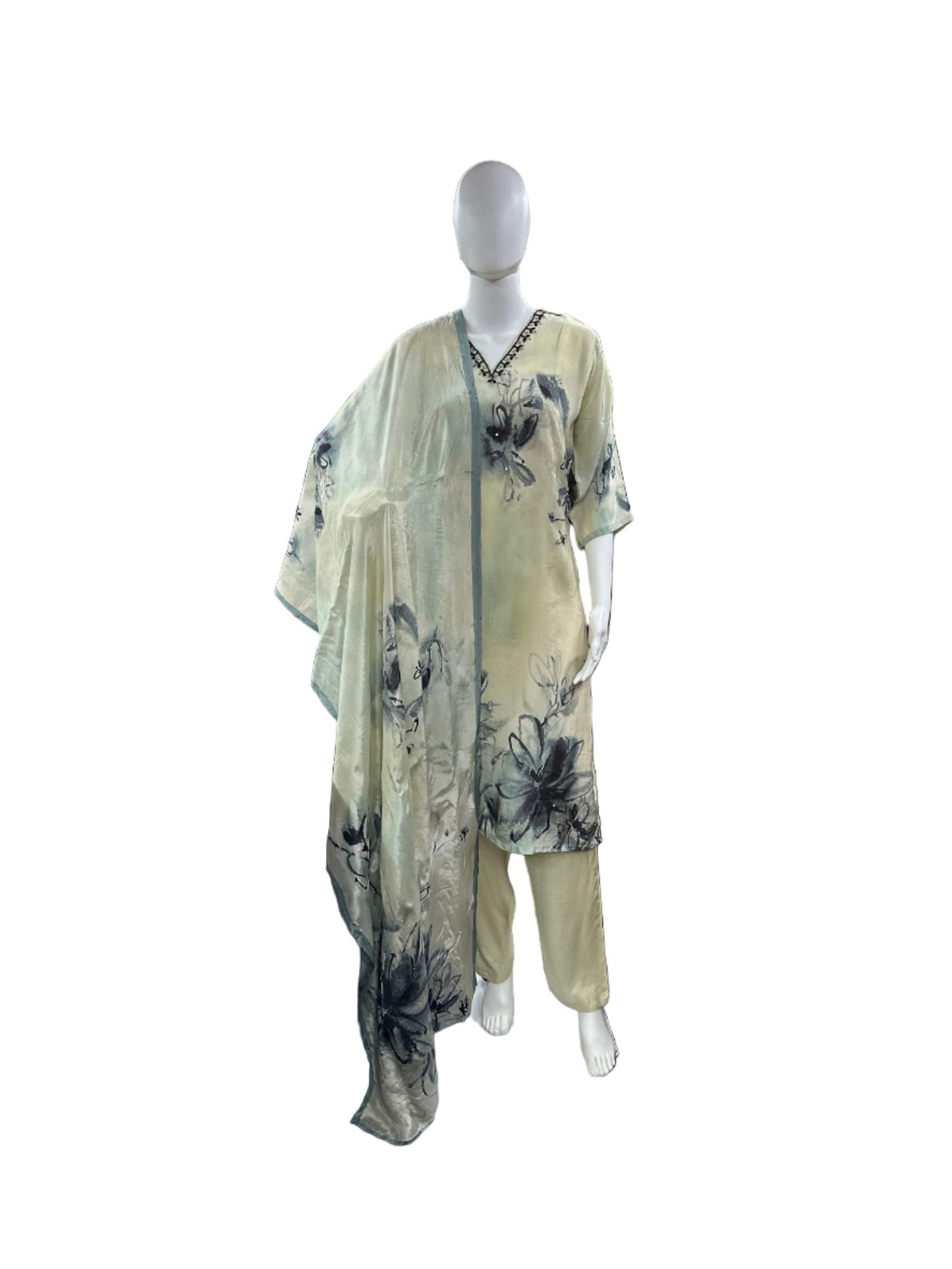 Elegant Crepe 3-Piece Set in Beige Grey