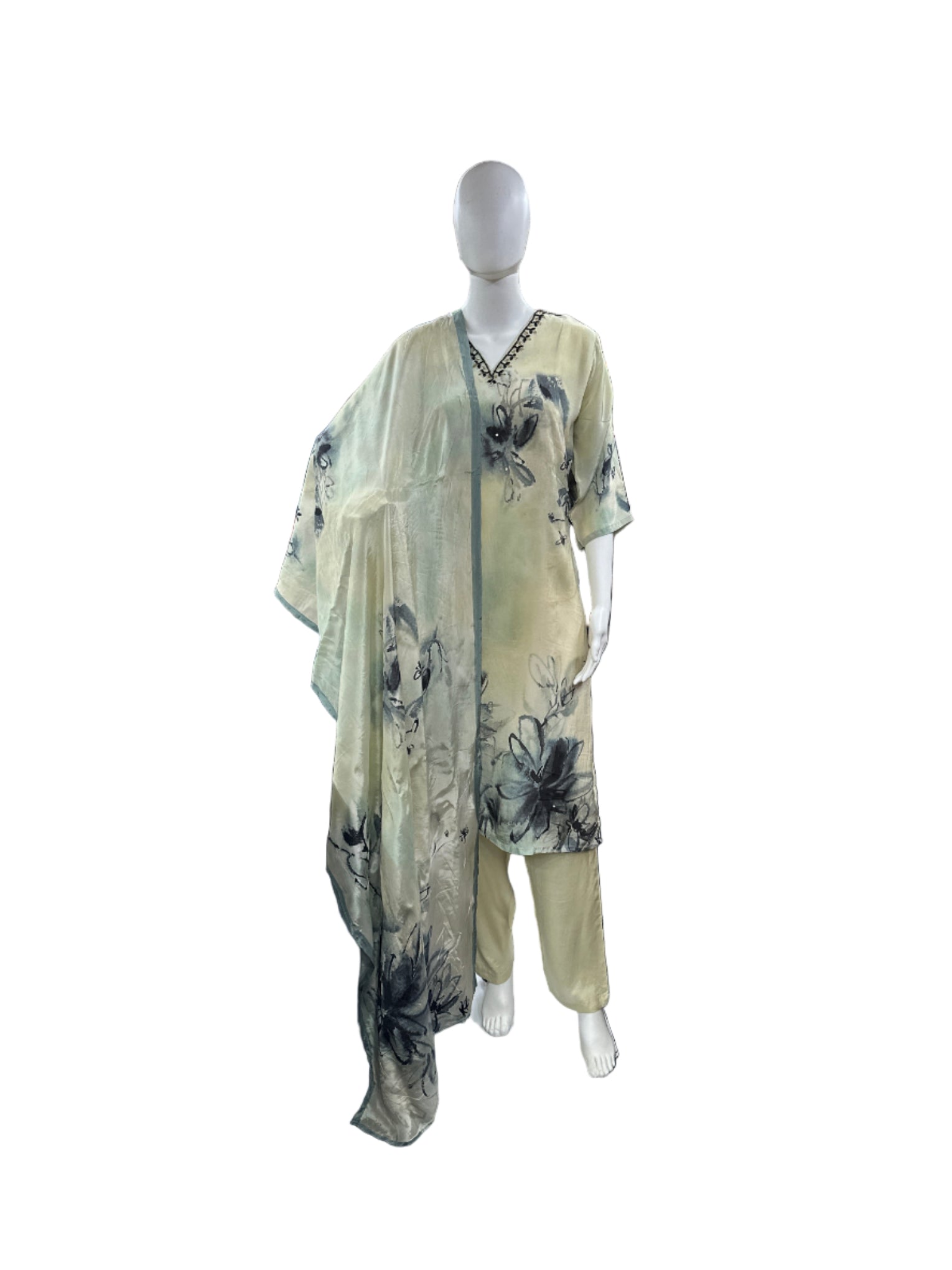 Elegant Crepe 3-Piece Set in Beige Grey