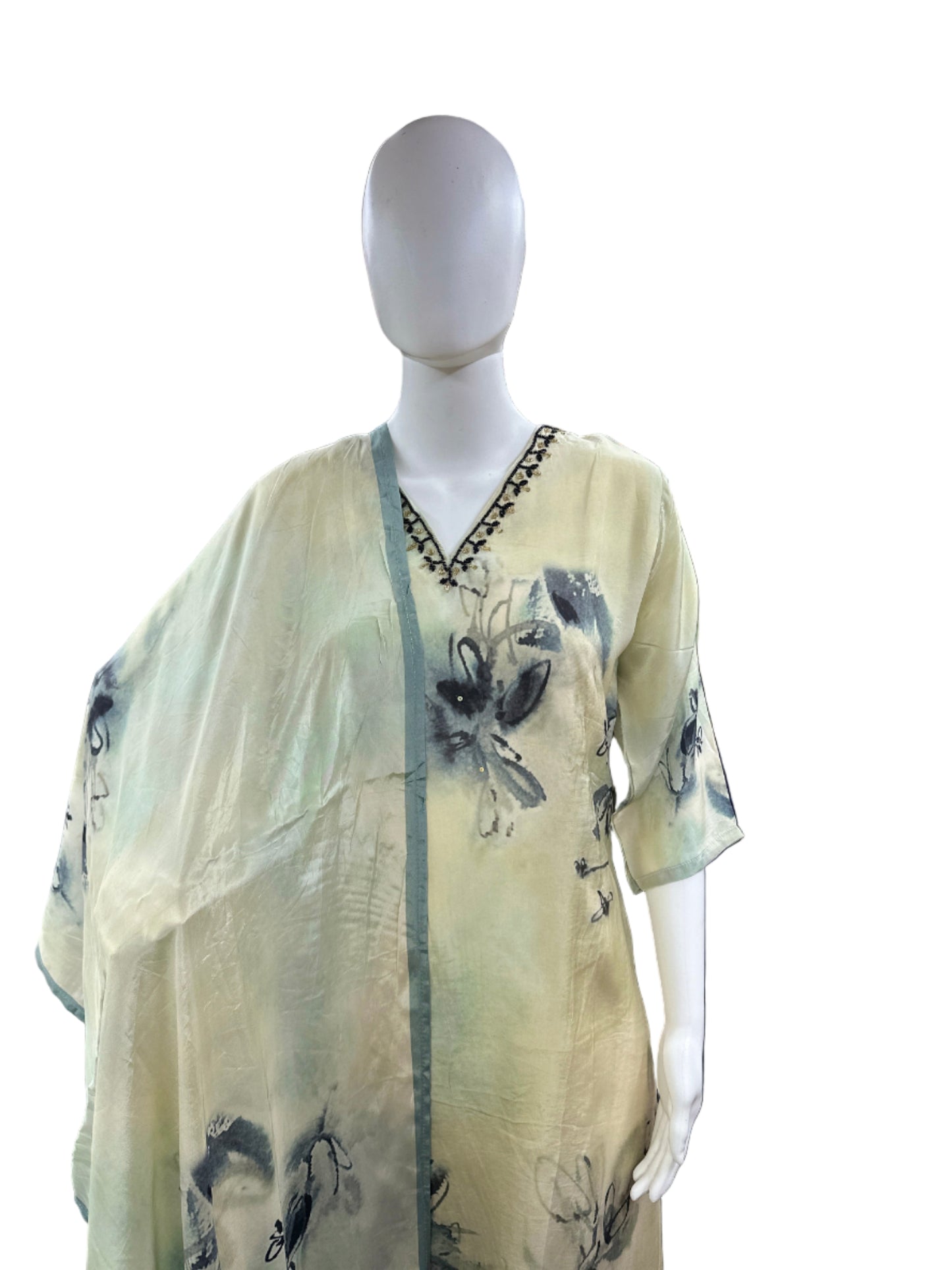 Elegant Crepe 3-Piece Set in Beige Grey