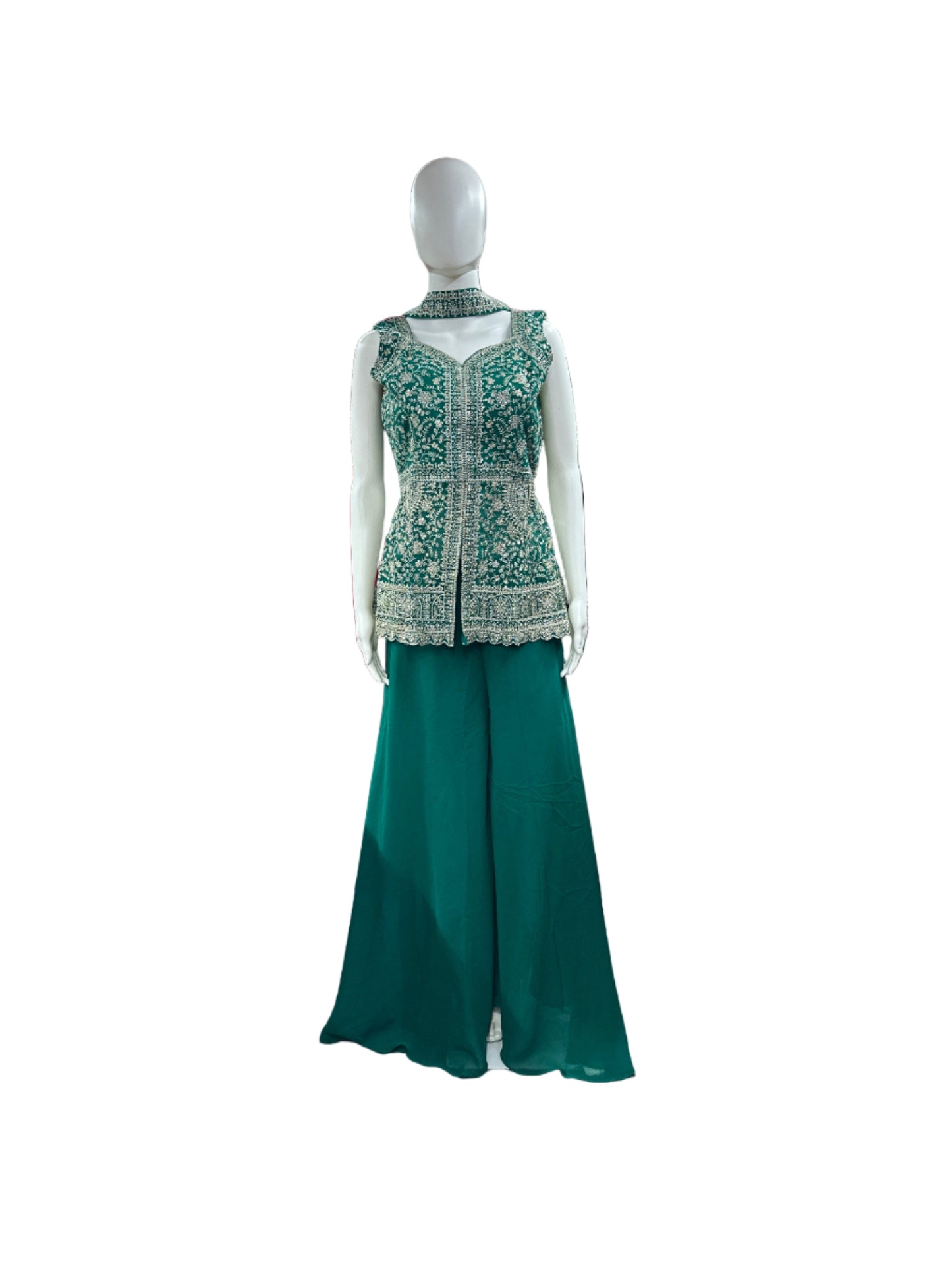 Luxurious Georgette 3-Piece Sleeveless Sharara Set