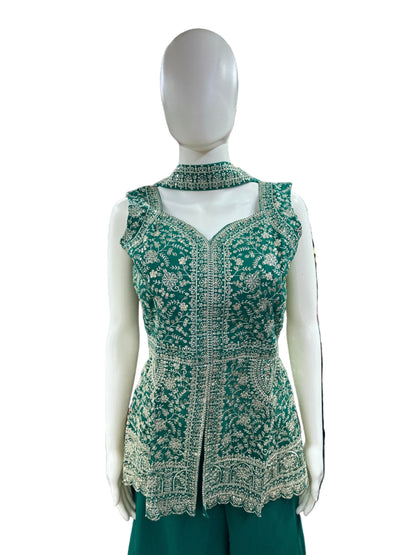 Luxurious Georgette 3-Piece Sleeveless Sharara Set