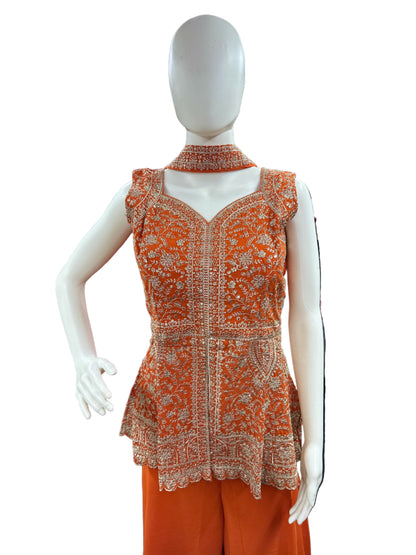 Luxurious Georgette 3-Piece Sleeveless Sharara Set