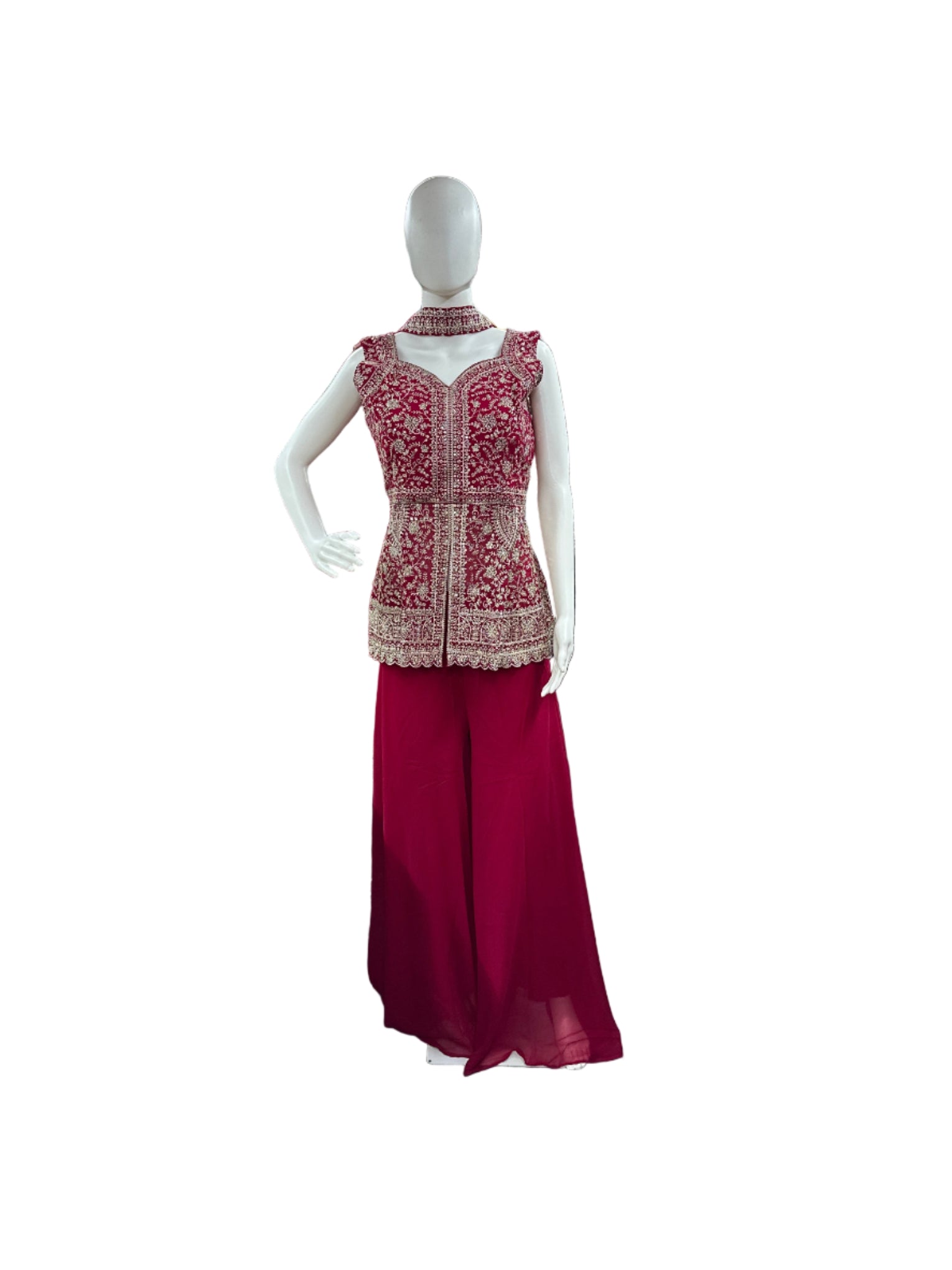 Luxurious Georgette 3-Piece Sleeveless Sharara Set