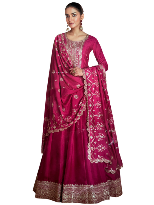 Chinnon Pink Gown with Heavy Embroidery and Embroidered Dupatta