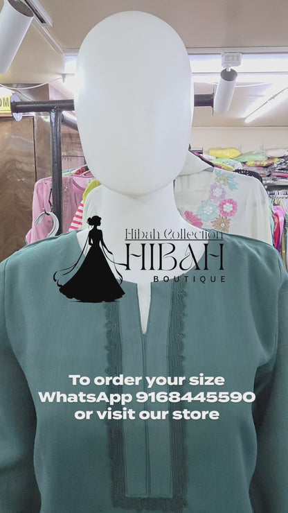 Linen Silk 2 Piece A-line Top with Lace & Designer Sleeves - Sea Green