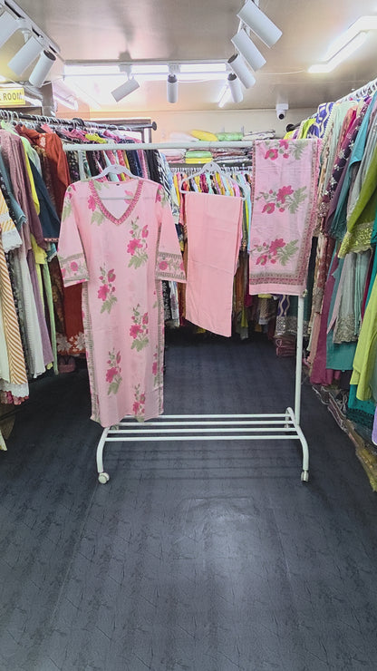 Cotton 3 Piece Palazzo Set Floral Baby Pink