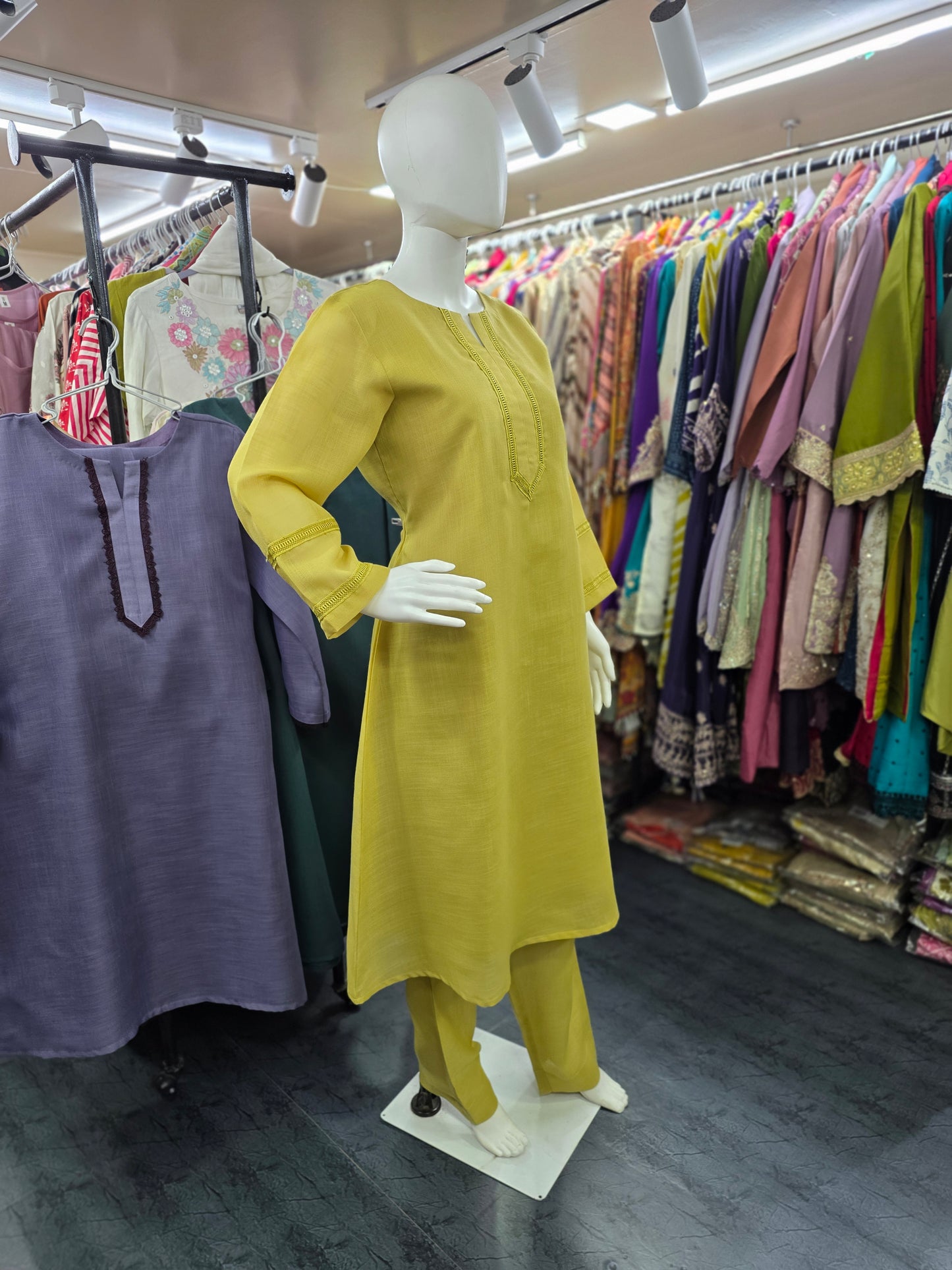 Linen Silk 2 Piece A-line Top with Lace & Designer Sleeves - Lime Green